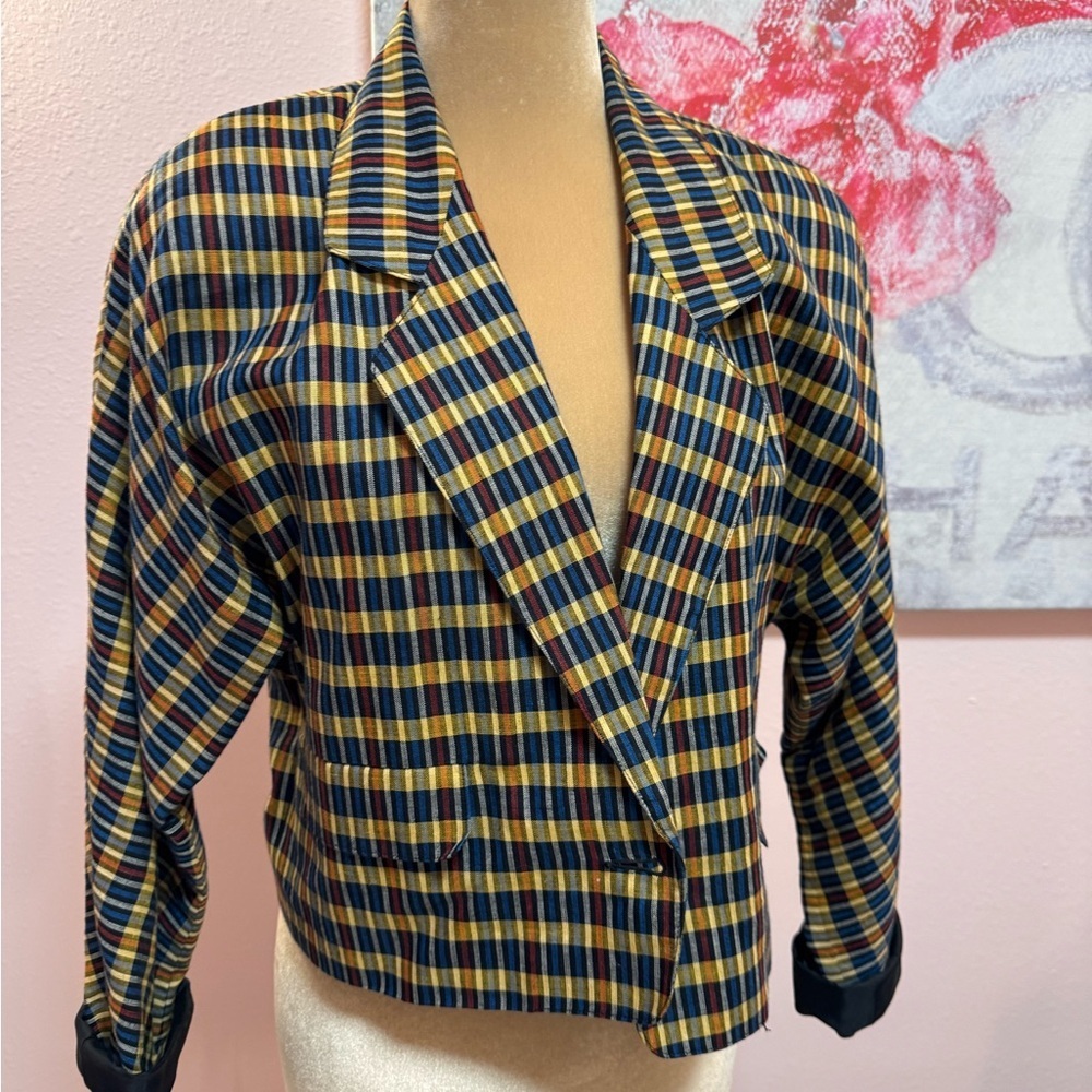Vintage Linen Plaid Cropped Blazer - Picture 1 of 6